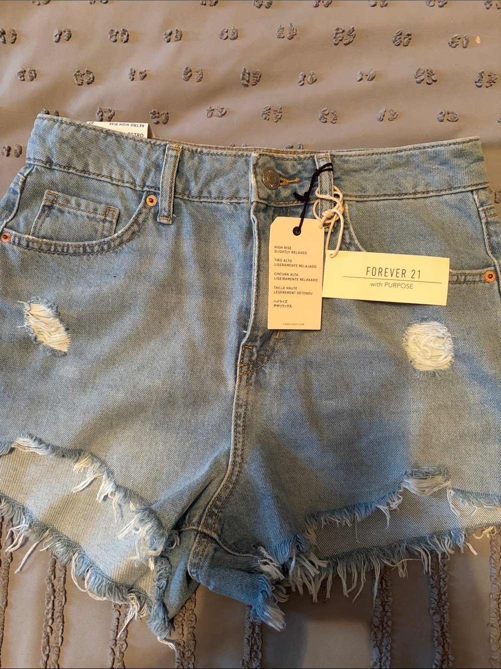 Forever 21 Light Wash Distressed Denim Cutoff Shorts